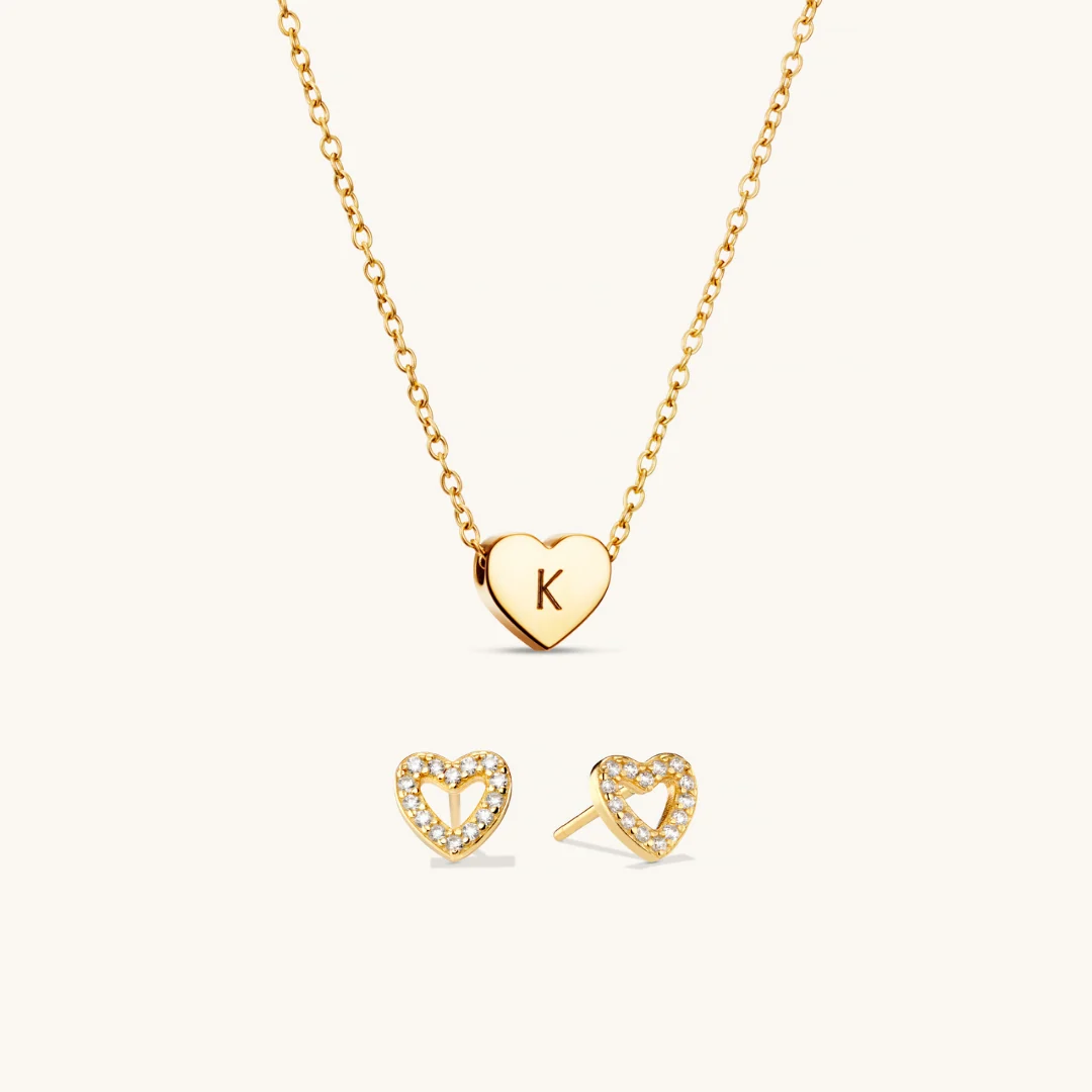 Amo Heart Necklace & Alma Studs Set Gold