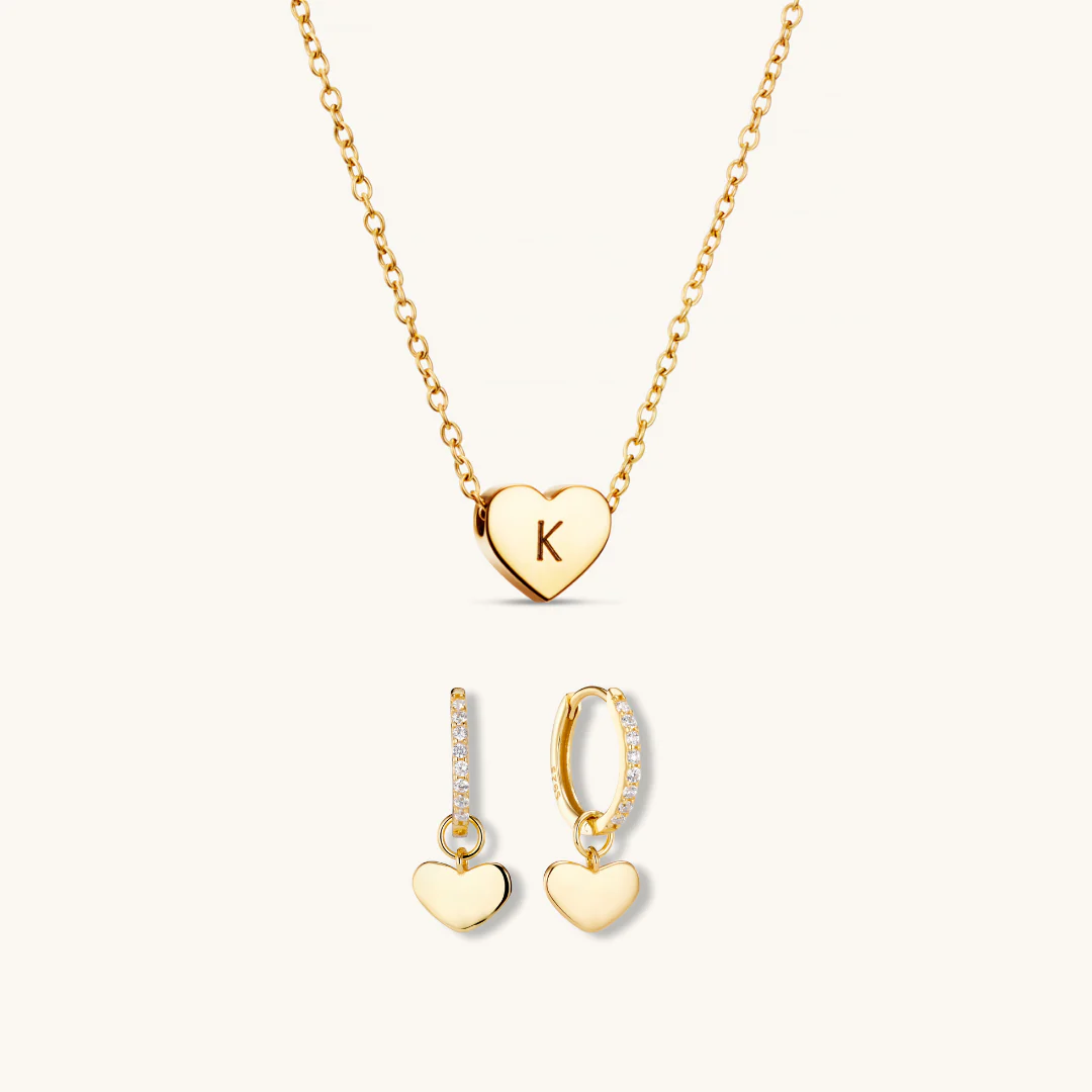 Amo Heart Necklace & Amore Heart Hoops Set Gold