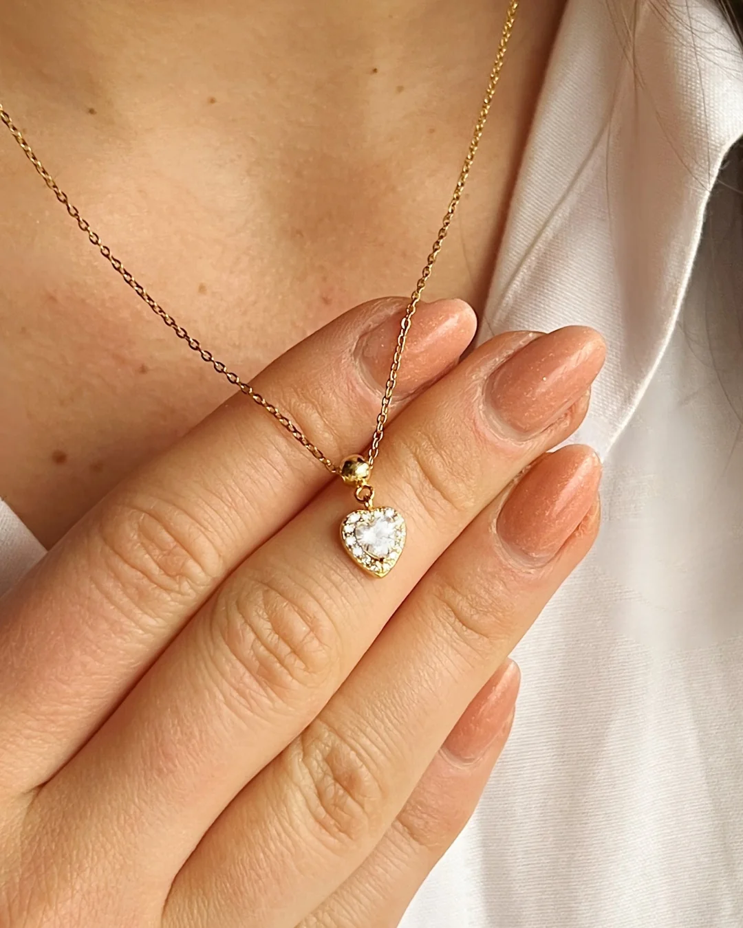Amore Charm Necklace & Amore Pave Hoops Set Gold - Image 2