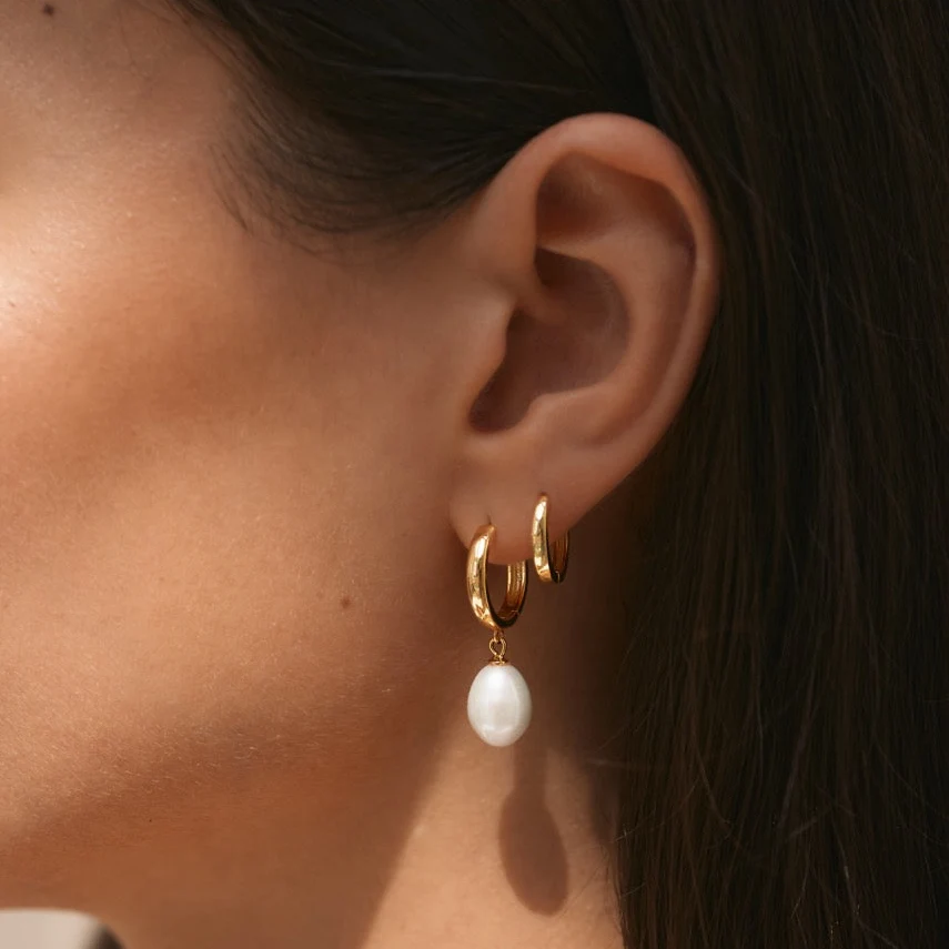 Aura Pearl Hoop Earrings Gold - Image 5