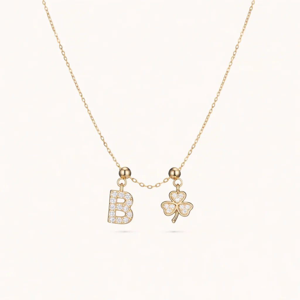 B Lucky Initial Charm Necklace Gold