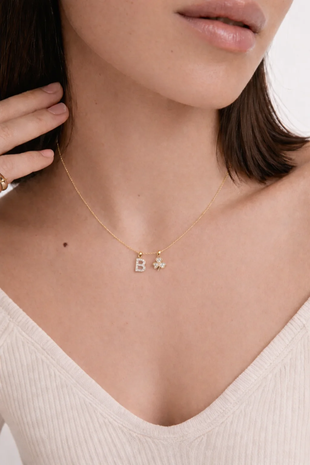 B Lucky Initial Charm Necklace Gold - Image 2