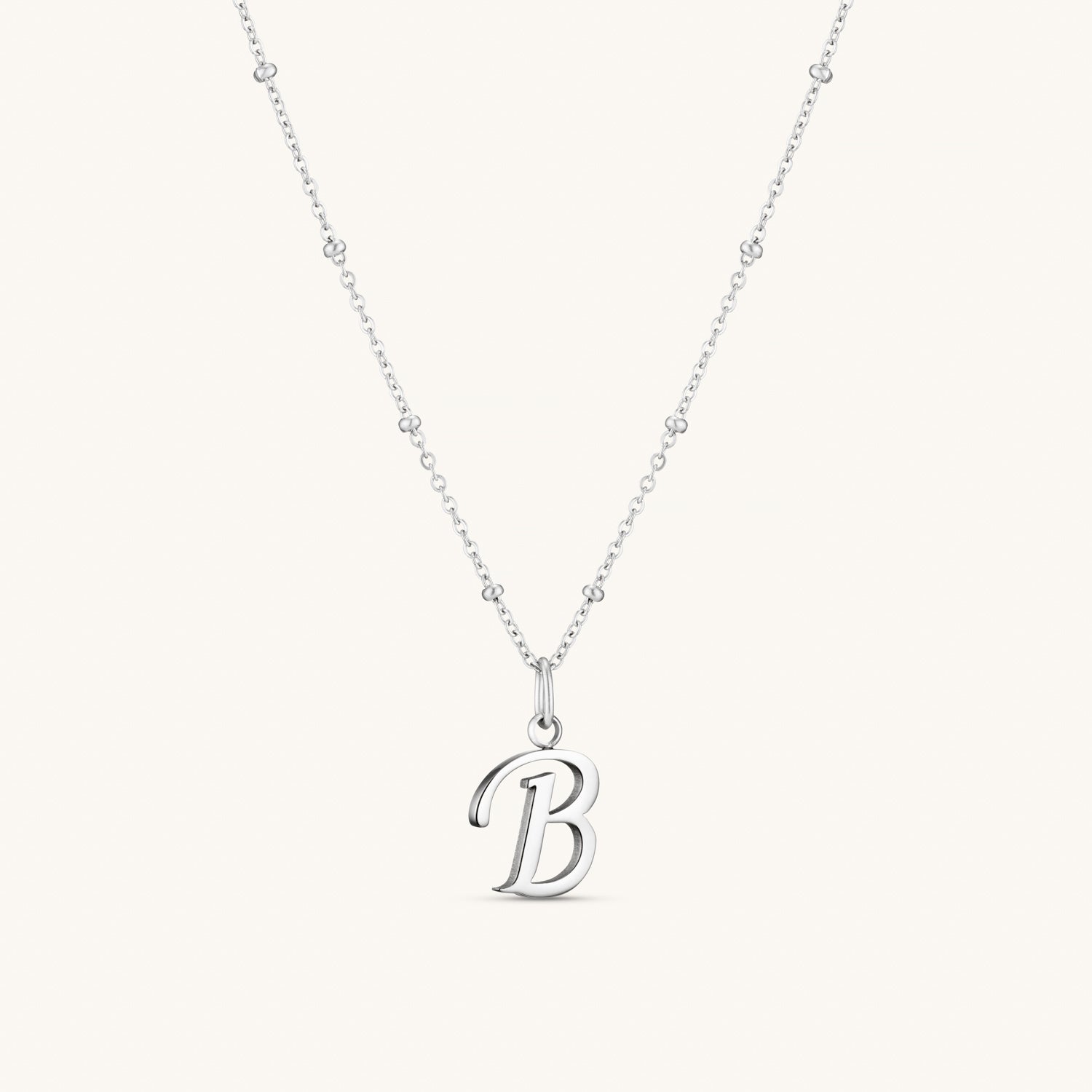 B Script Initial Necklace Silver