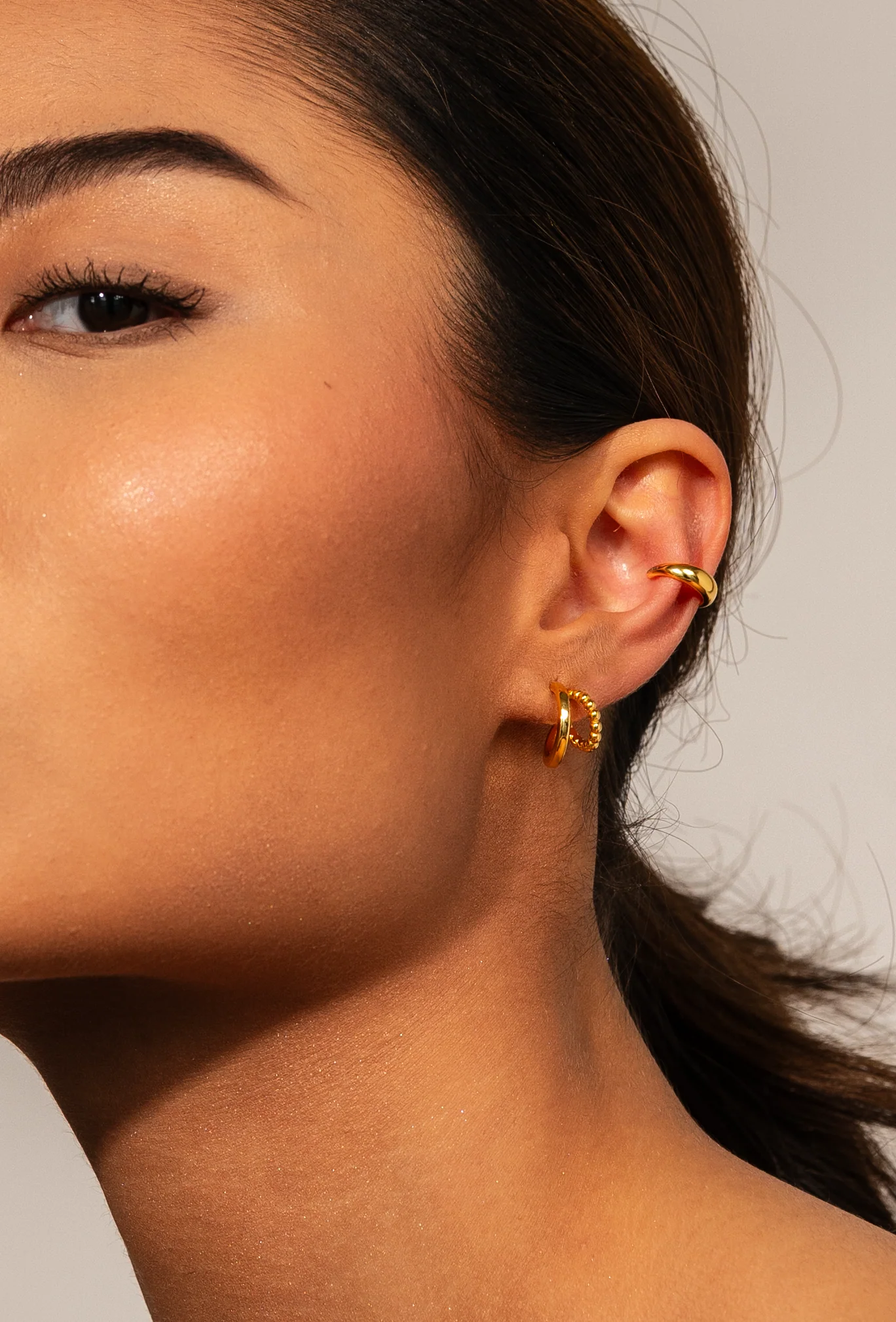 Beaded Layered Hoops Gold - Image 2