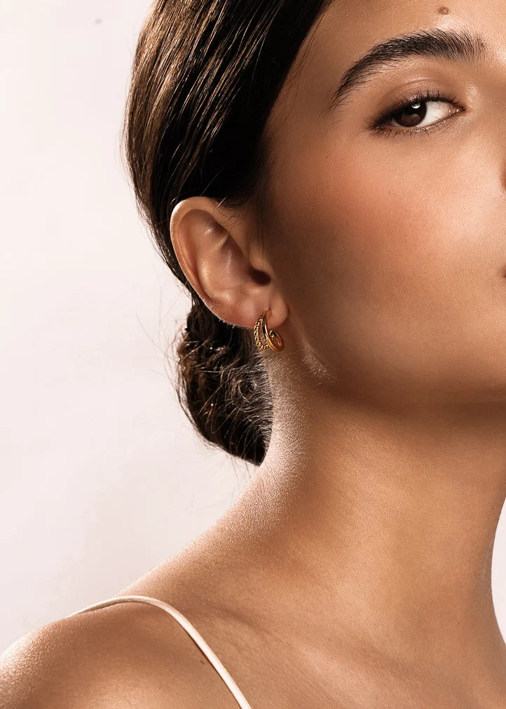 Beaded Layered Hoops Gold - Image 3