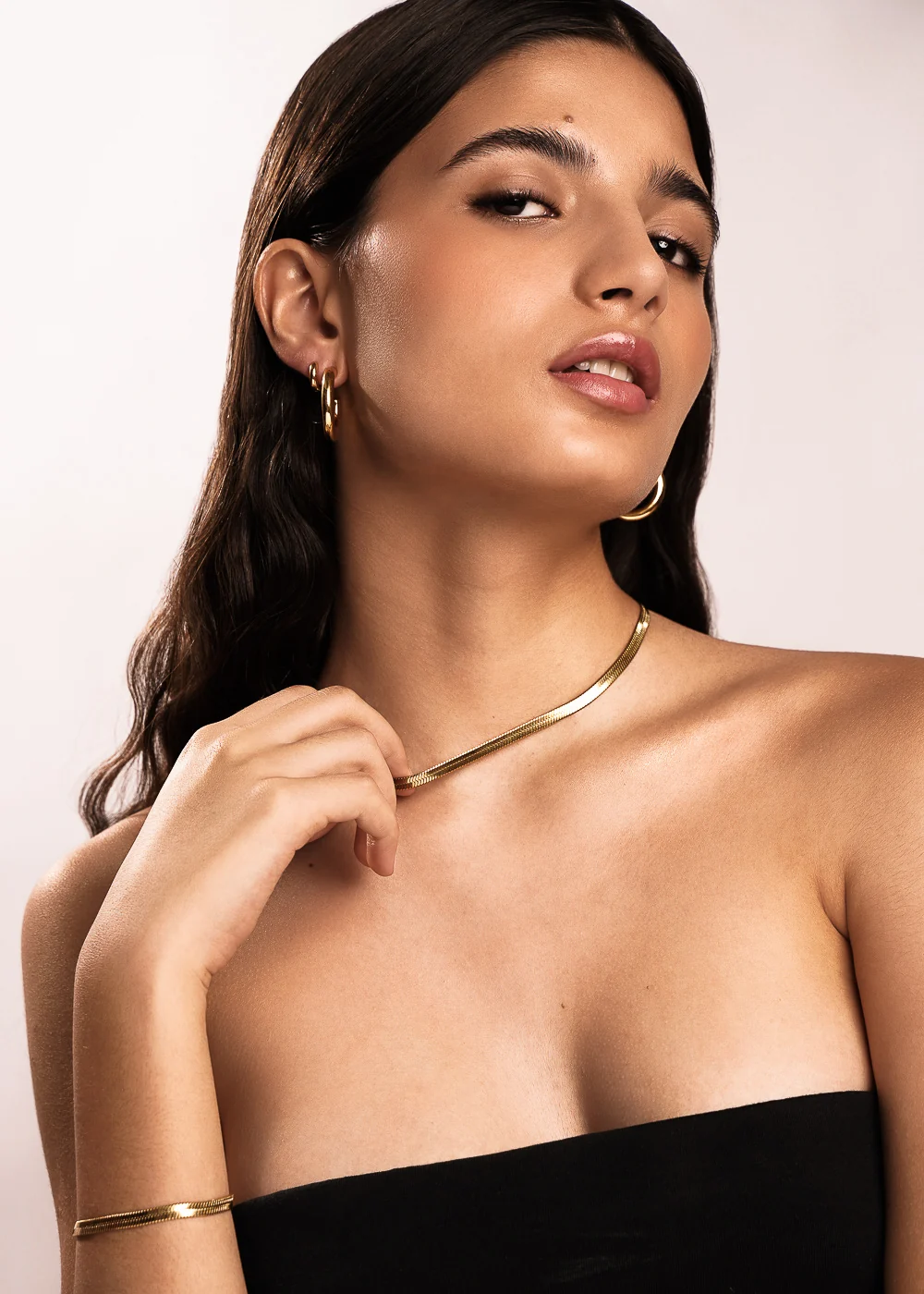 Bold Herringbone Matching Set In Gold Size S/M - Image 5