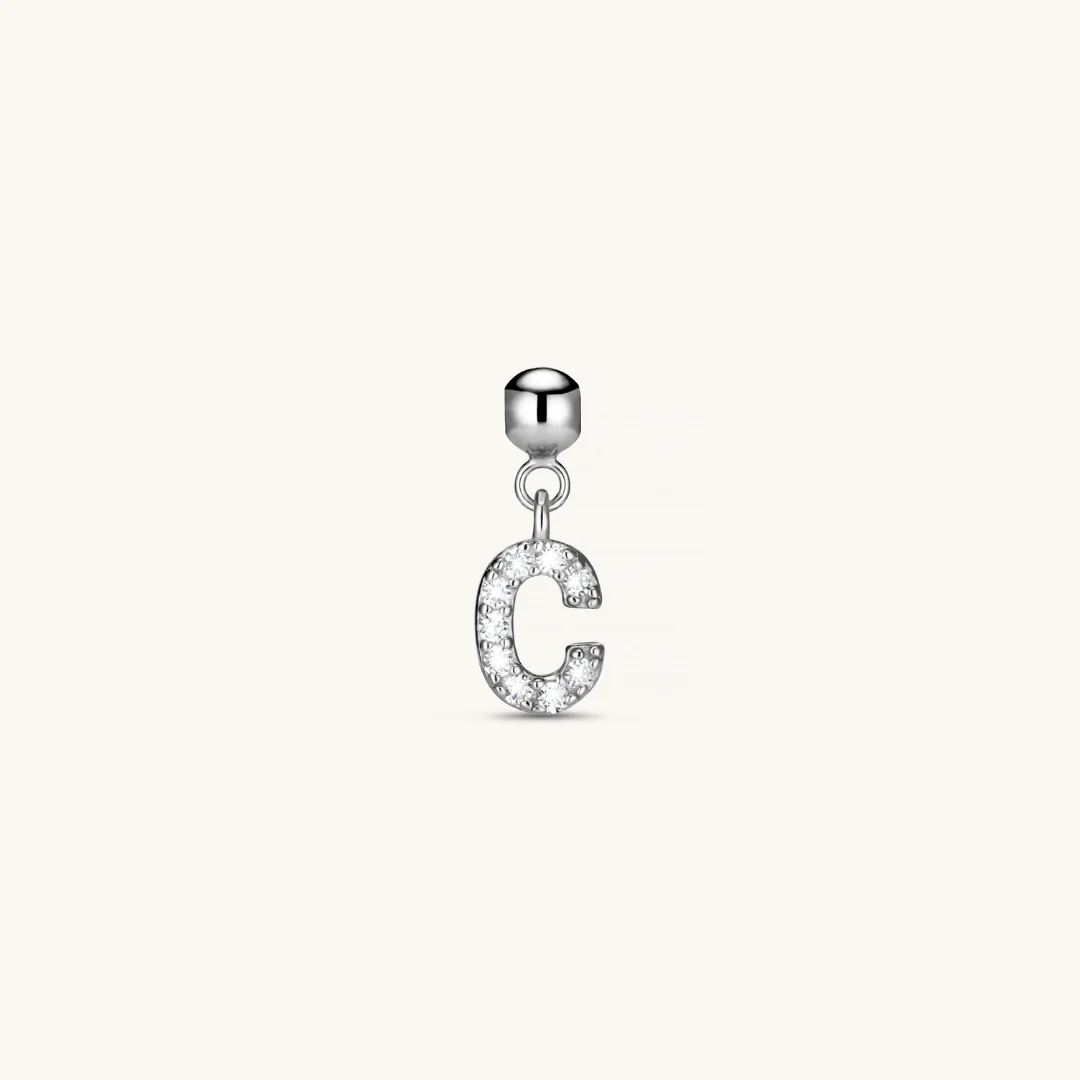C Diamond Initial Charm Silver