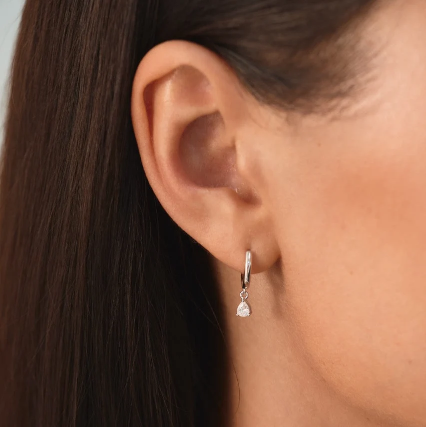 Crystal Drop Hoop Earrings Silver - Image 4