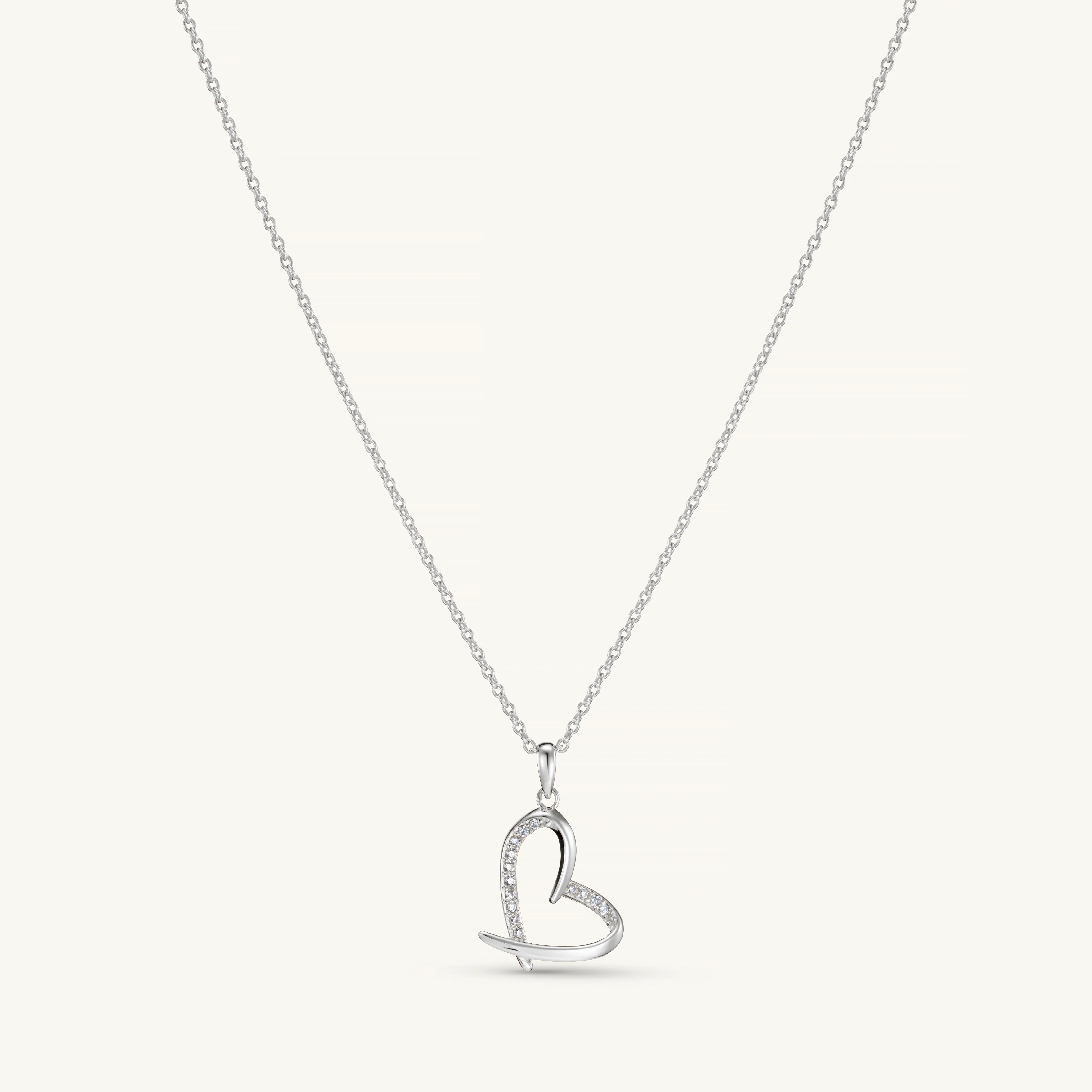 Crystal Heart Necklace Silver