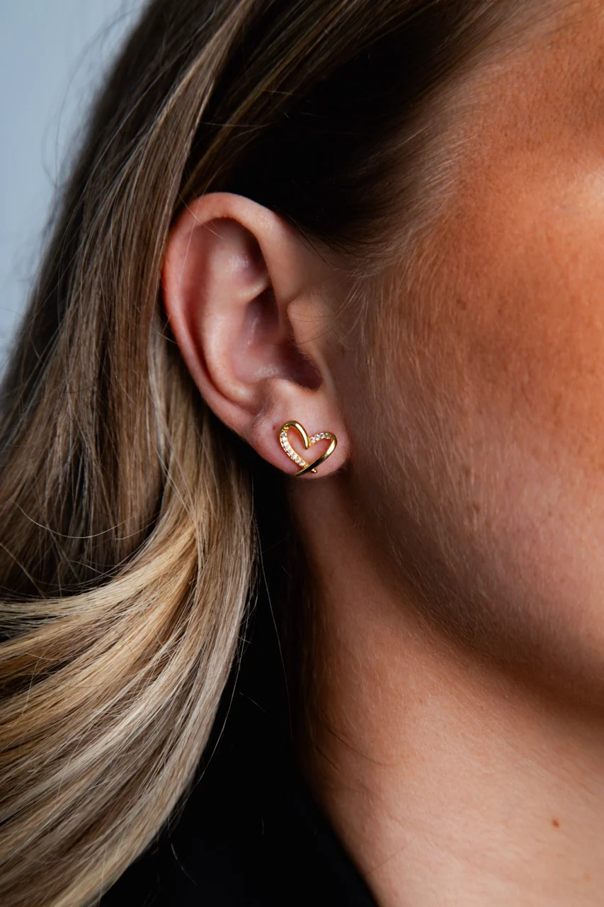 Crystal Heart Stud Earrings Gold - Image 5