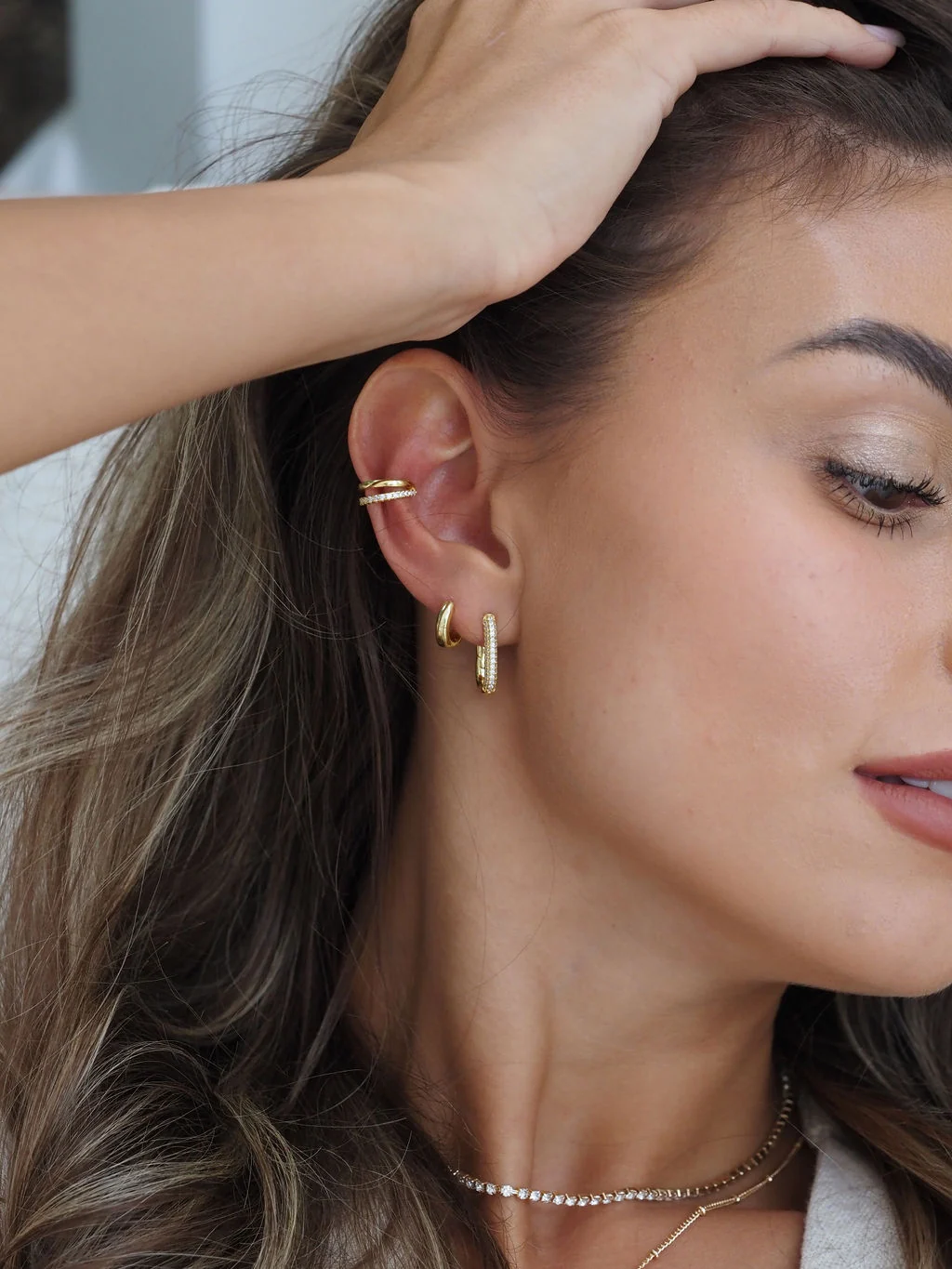 Crystal Layered Ear Cuff in Gold - Image 6