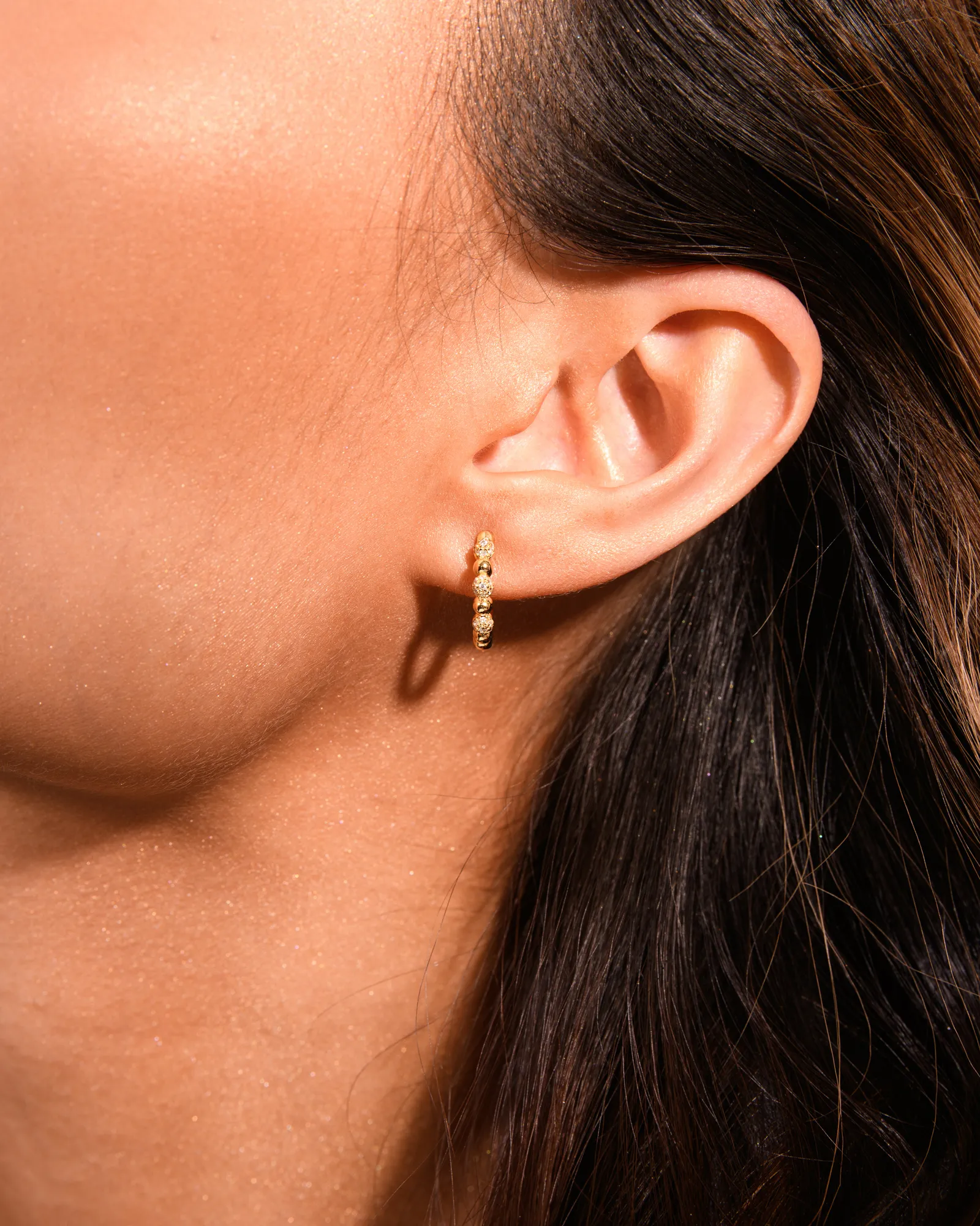 Crystal Sphere Hoop Earrings Silver - Image 2