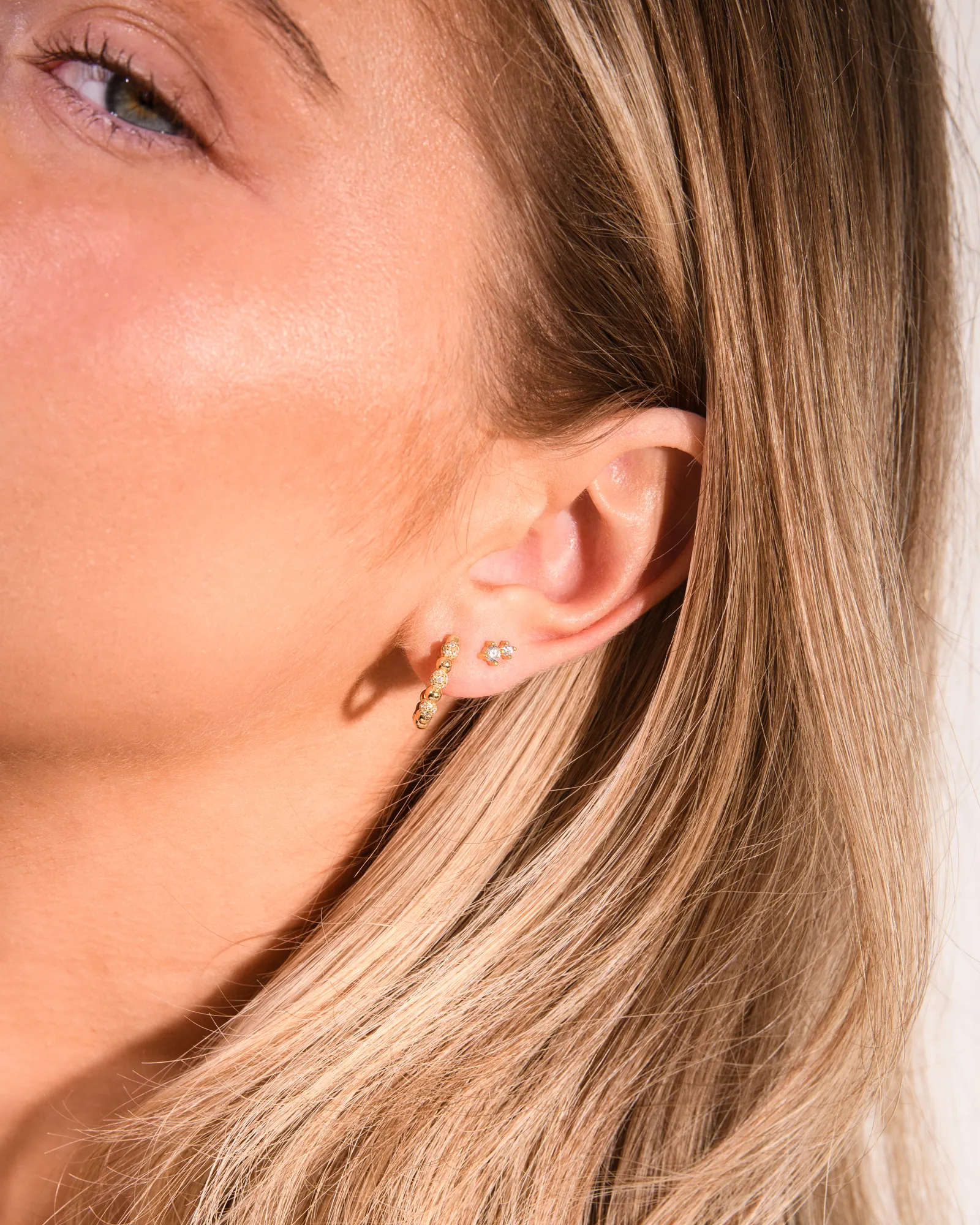 Crystal Sphere Hoops & Diamond Studs Set Gold - Image 3