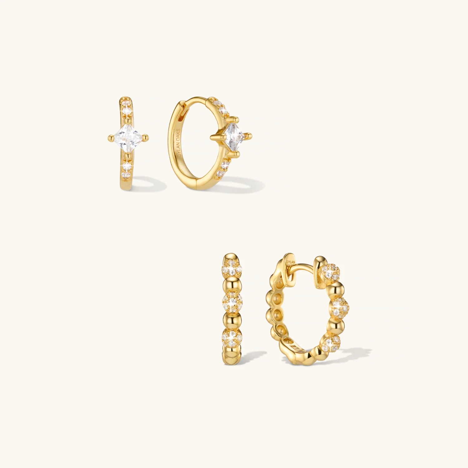 Crystal Sphere Hoops & Halo Hoops Set Gold