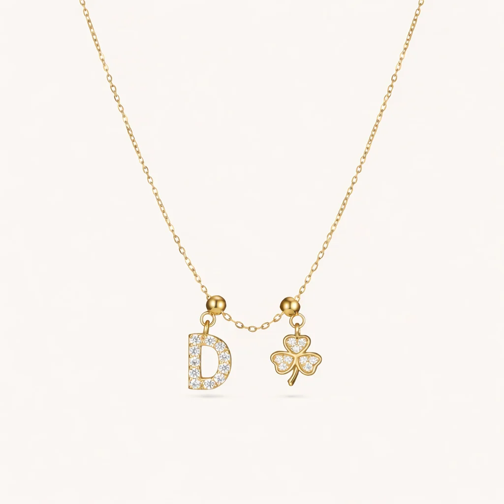 D Lucky Initial Charm Necklace Gold