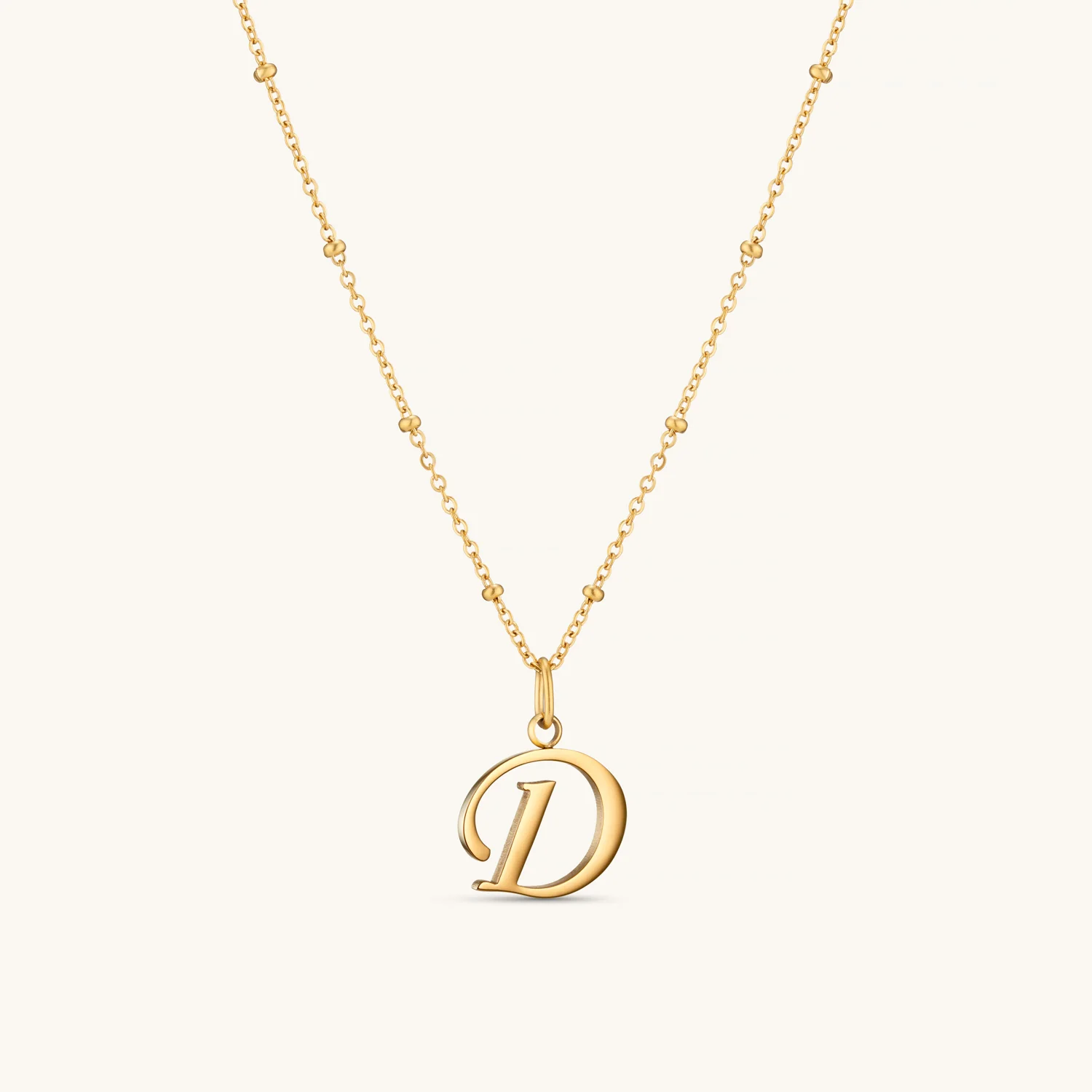 D Script Initial Necklace Gold