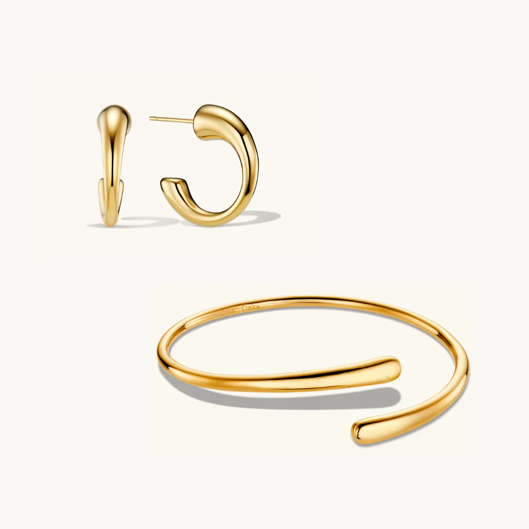 Dome Cuff Bracelet & Celeste Hoops Set Gold