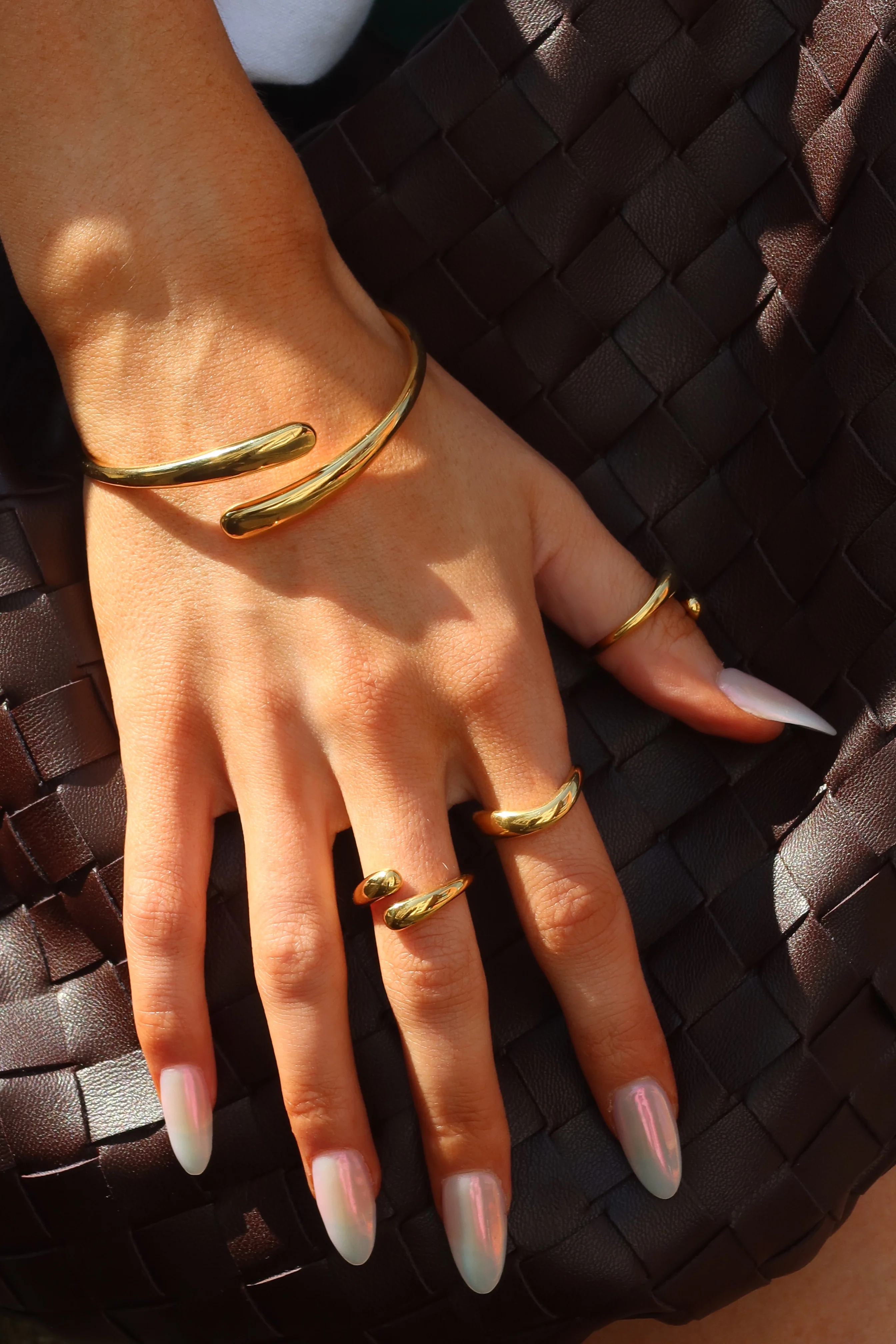 Dome Cuff Bracelet & Celeste Hoops Set Gold - Image 2
