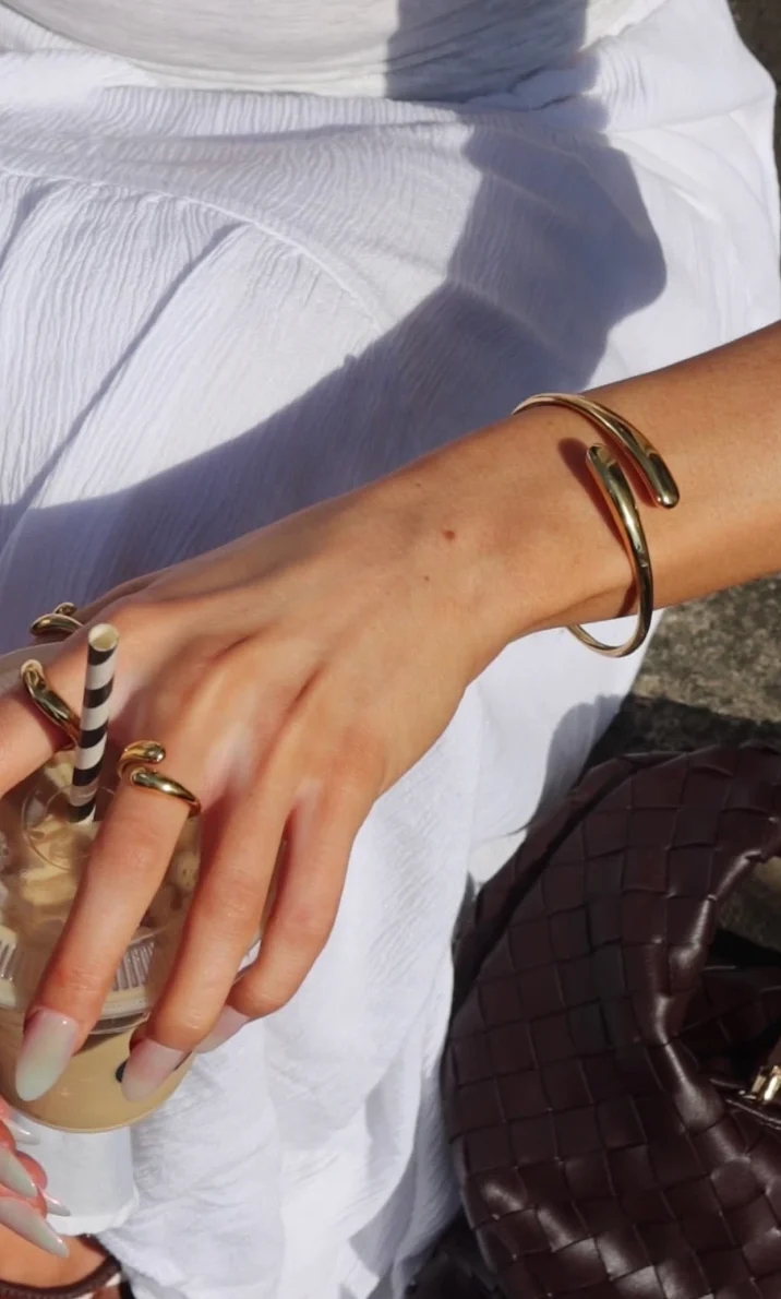 Dome Cuff Bracelet & Celeste Hoops Set Gold - Image 6