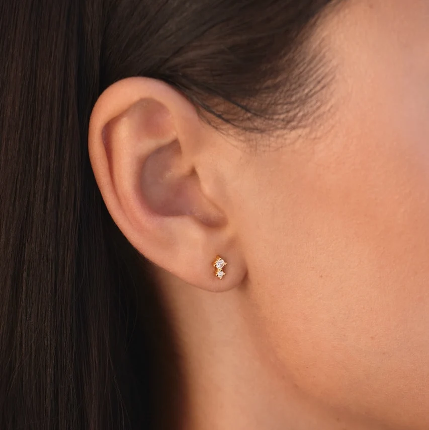 Duo Climber Stud Earrings Gold - Image 4