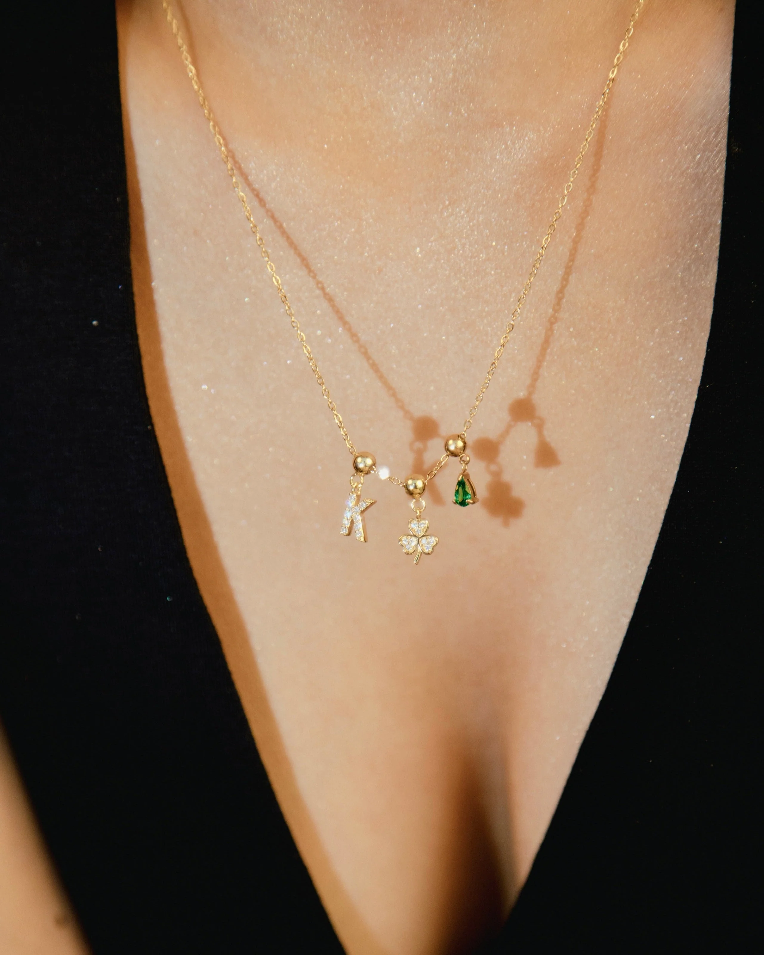 E Lucky Emerald Charm Necklace Gold - Image 2