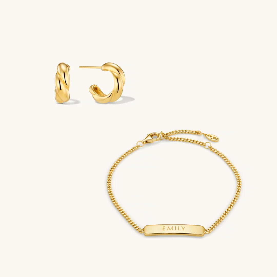 Engraved Bracelet & Allure Earrings Gold