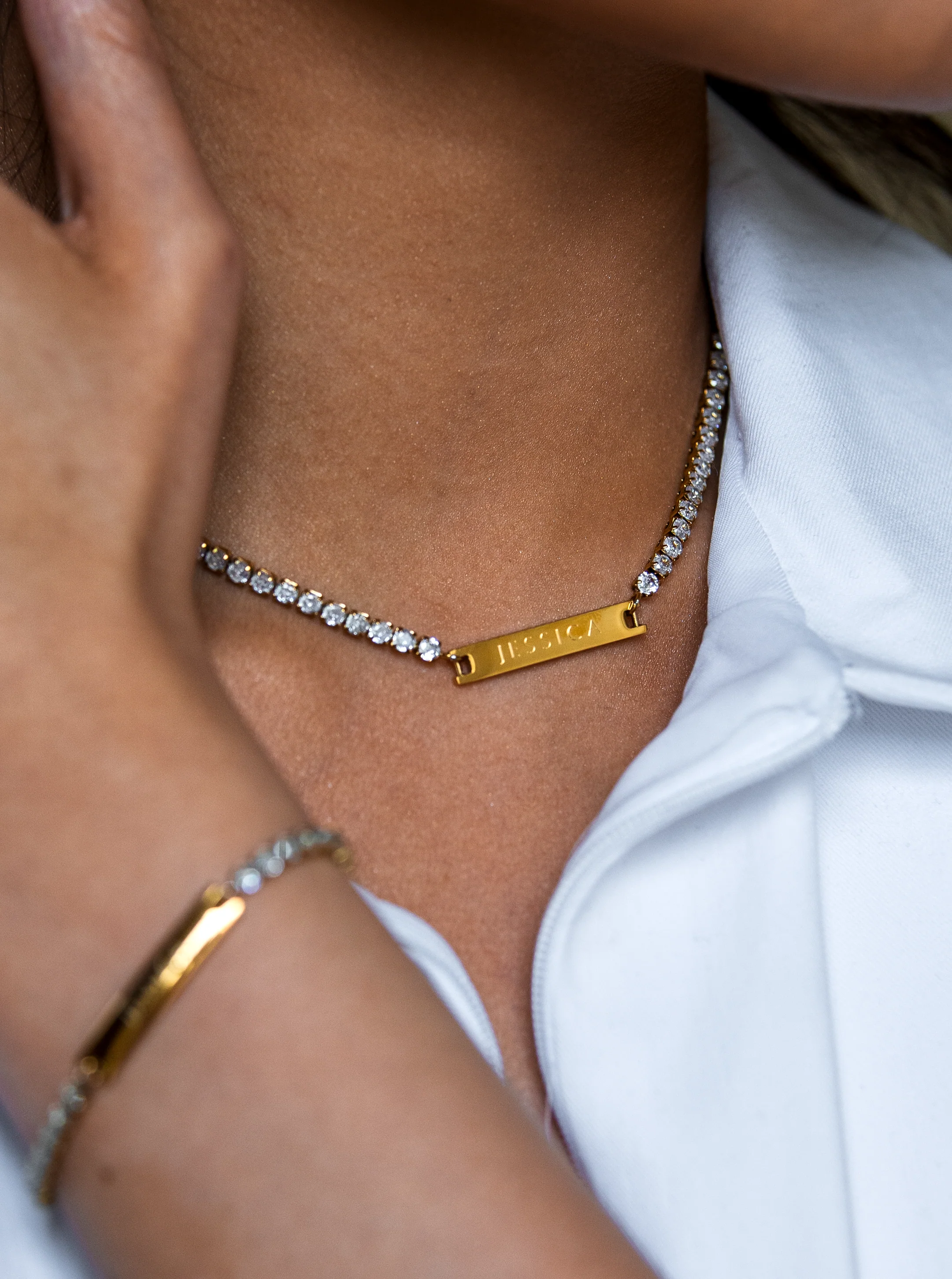 Engraved Tennis Necklace Gold - Image 4