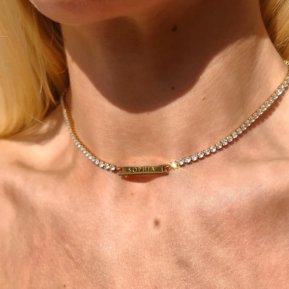 Engraved Tennis Necklace Gold - Image 5