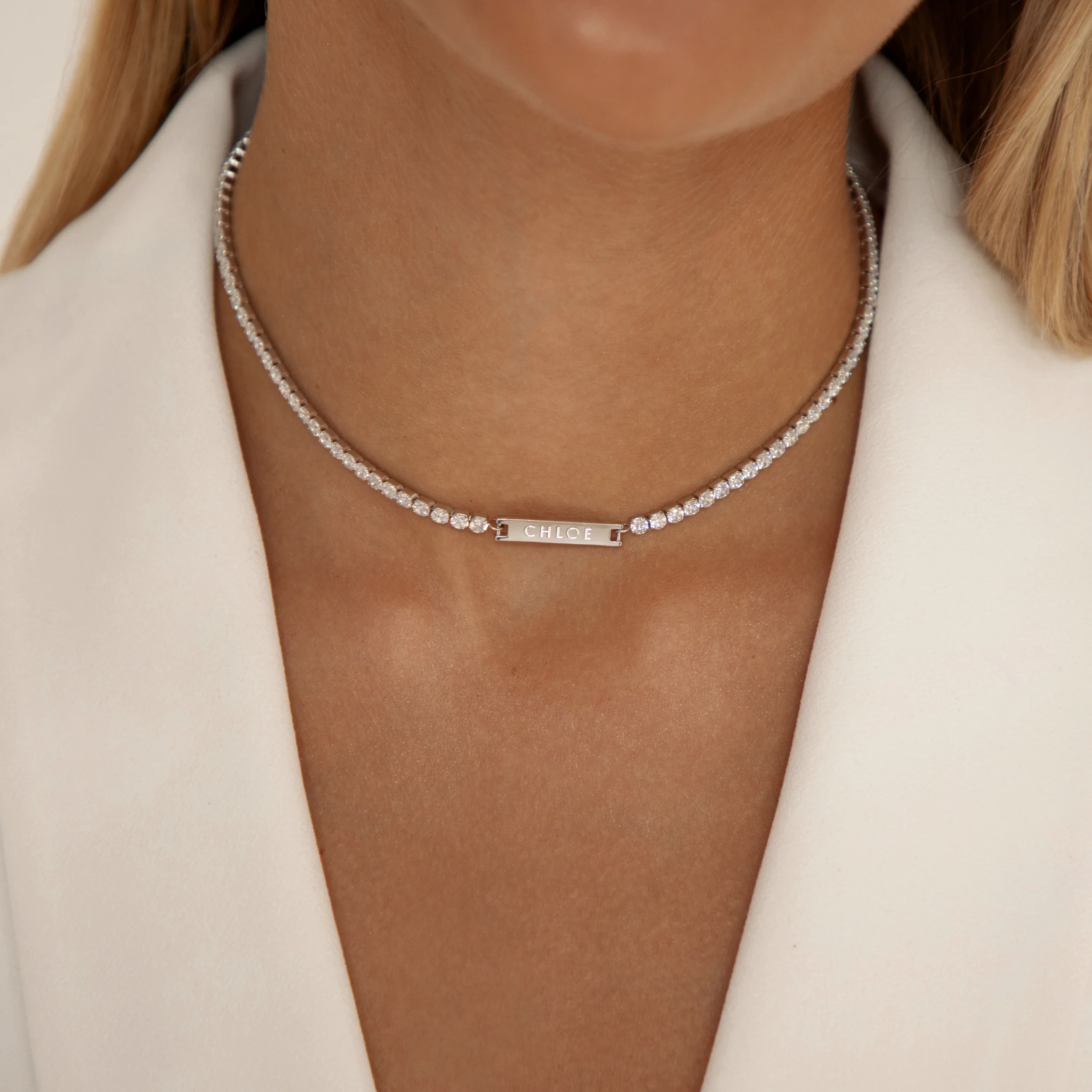 Engraved Tennis Necklace Silver - Image 3