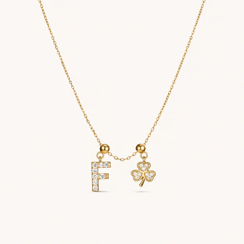 F Lucky Initial Charm Necklace Gold