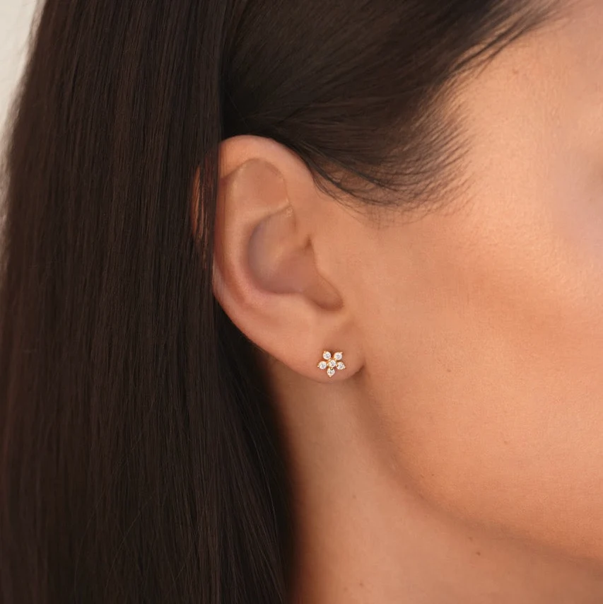 Flower Diamond Stud Earring in Gold - Image 4