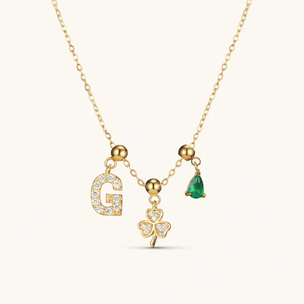 G Lucky Emerald Charm Necklace Gold