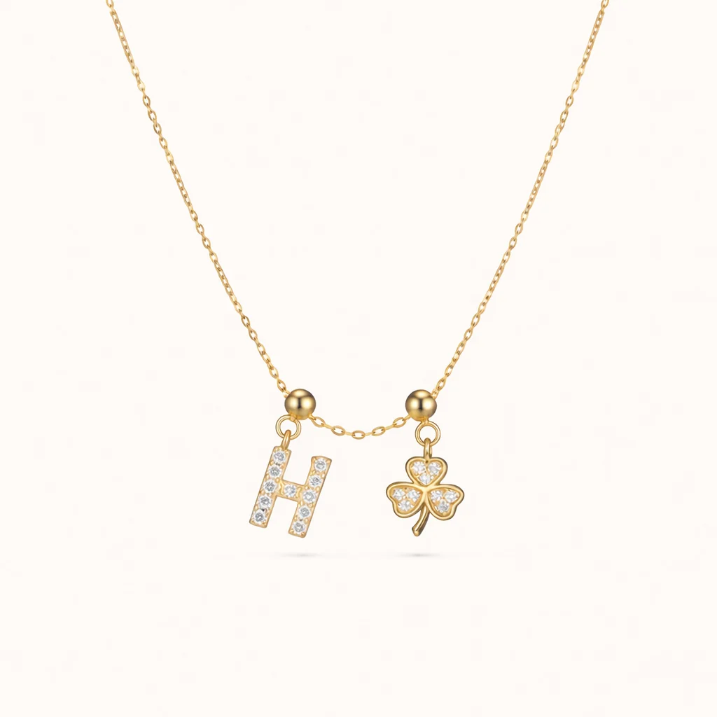 H Lucky Initial Charm Necklace Gold
