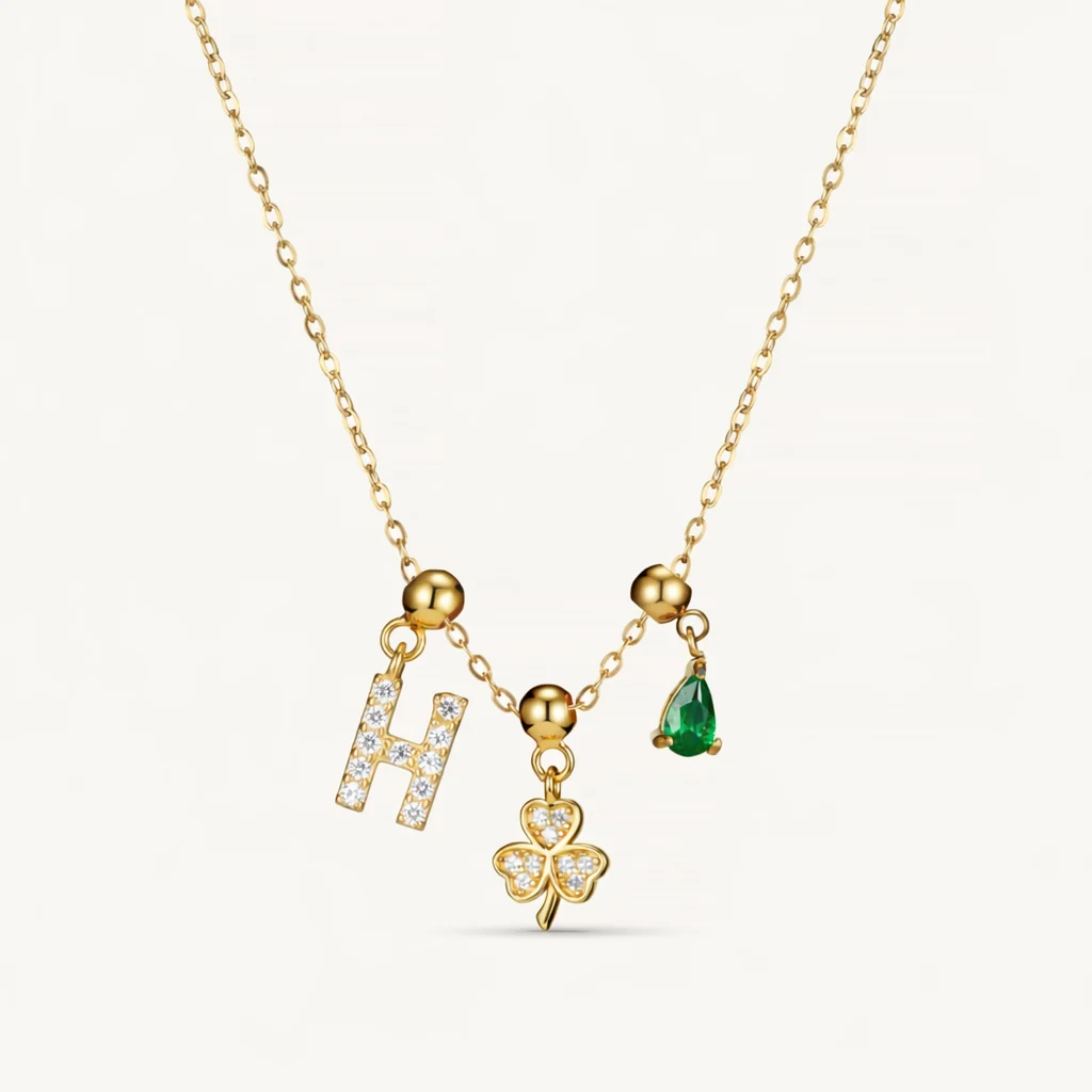H Lucky Emerald Charm Necklace Gold