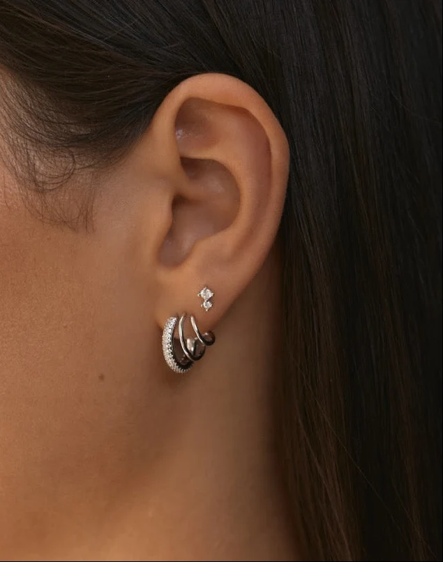 Halo Trio Hoop Earrings Silver - Image 4