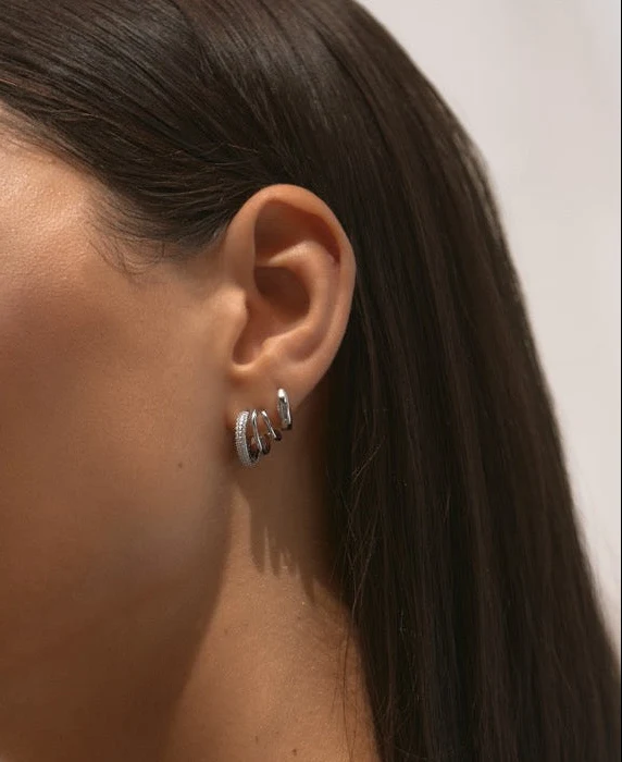 Halo Trio Hoop Earrings Silver - Image 5