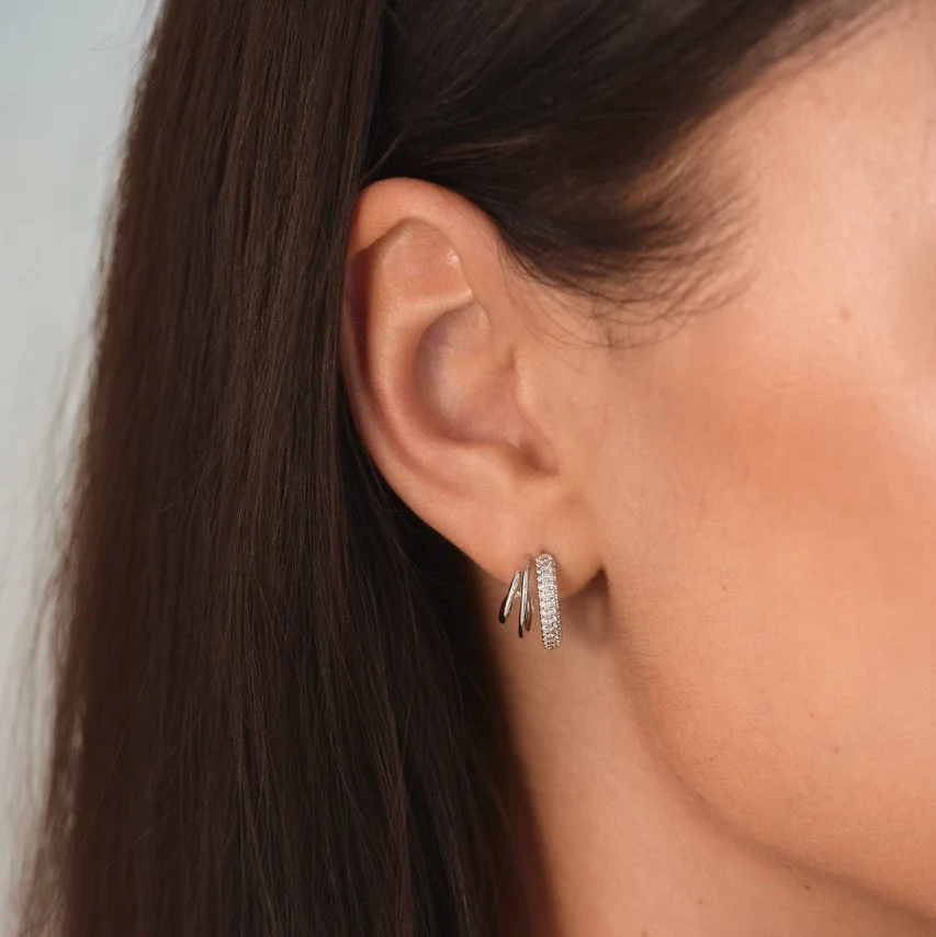 Halo Trio Hoop Earrings Silver - Image 6
