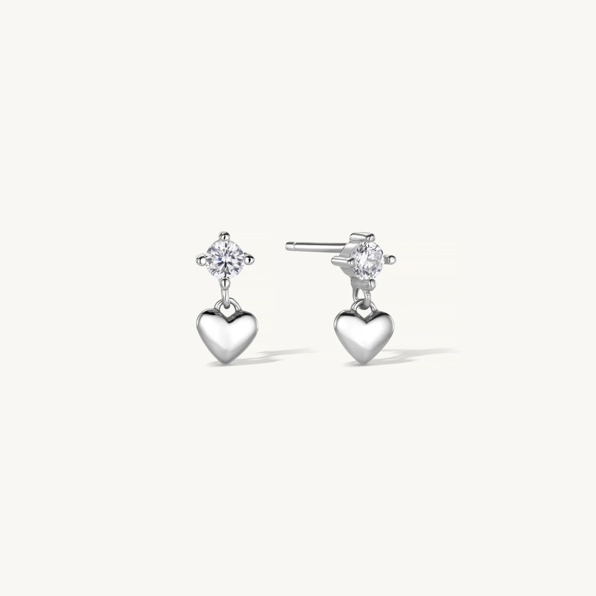 Heart Drop Stud Earrings Silver