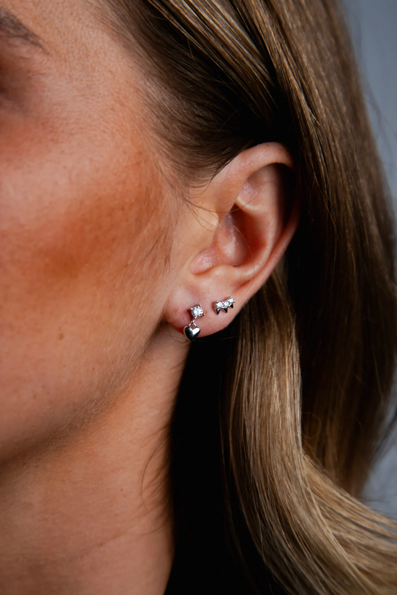 Heart Drop Stud Earrings Silver - Image 5