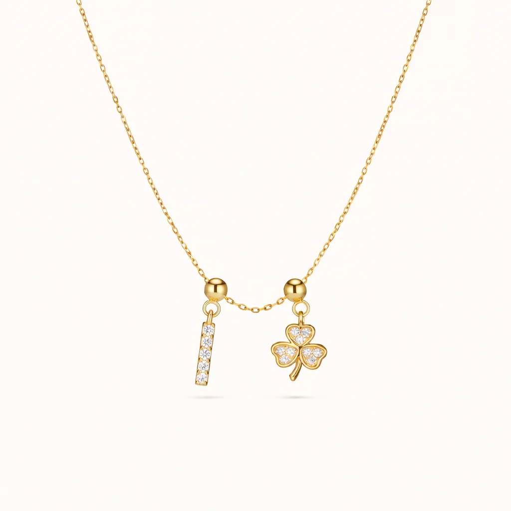 I Lucky Initial Charm Necklace Gold