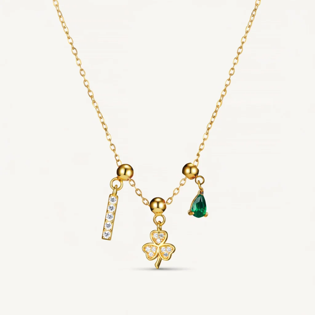 I Lucky Emerald Charm Necklace Gold