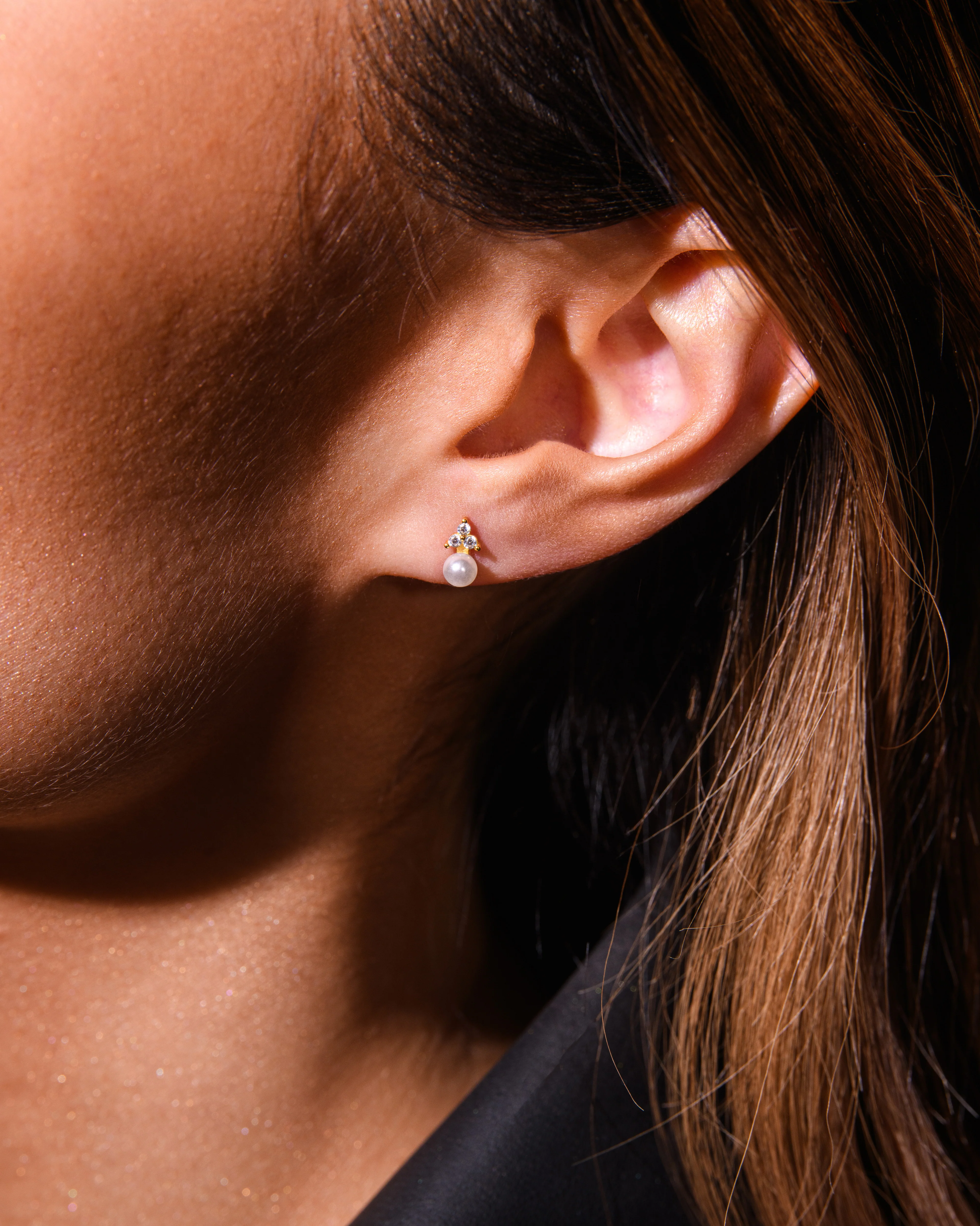 Trinity Pearl Studs in Silver - Image 3