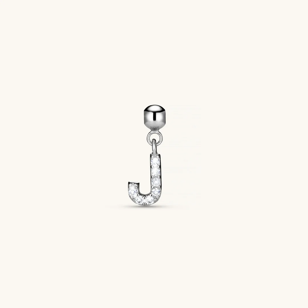 J Diamond Initial Charm Silver
