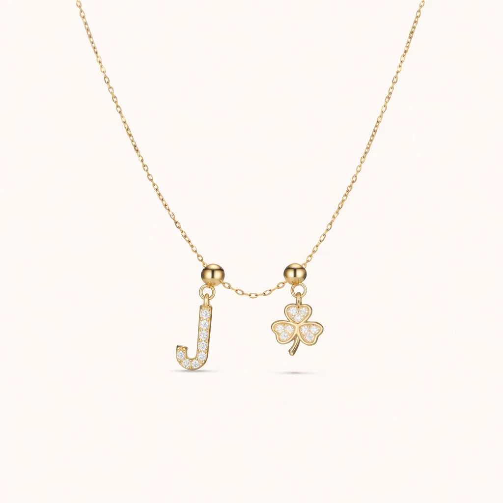 J Lucky Initial Charm Necklace Gold