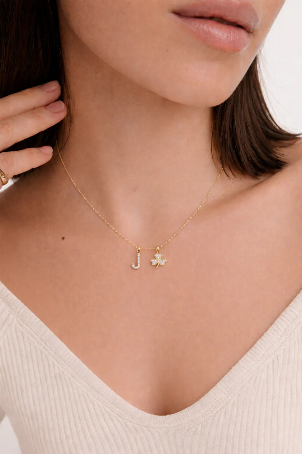 J Lucky Initial Charm Necklace Gold - Image 2
