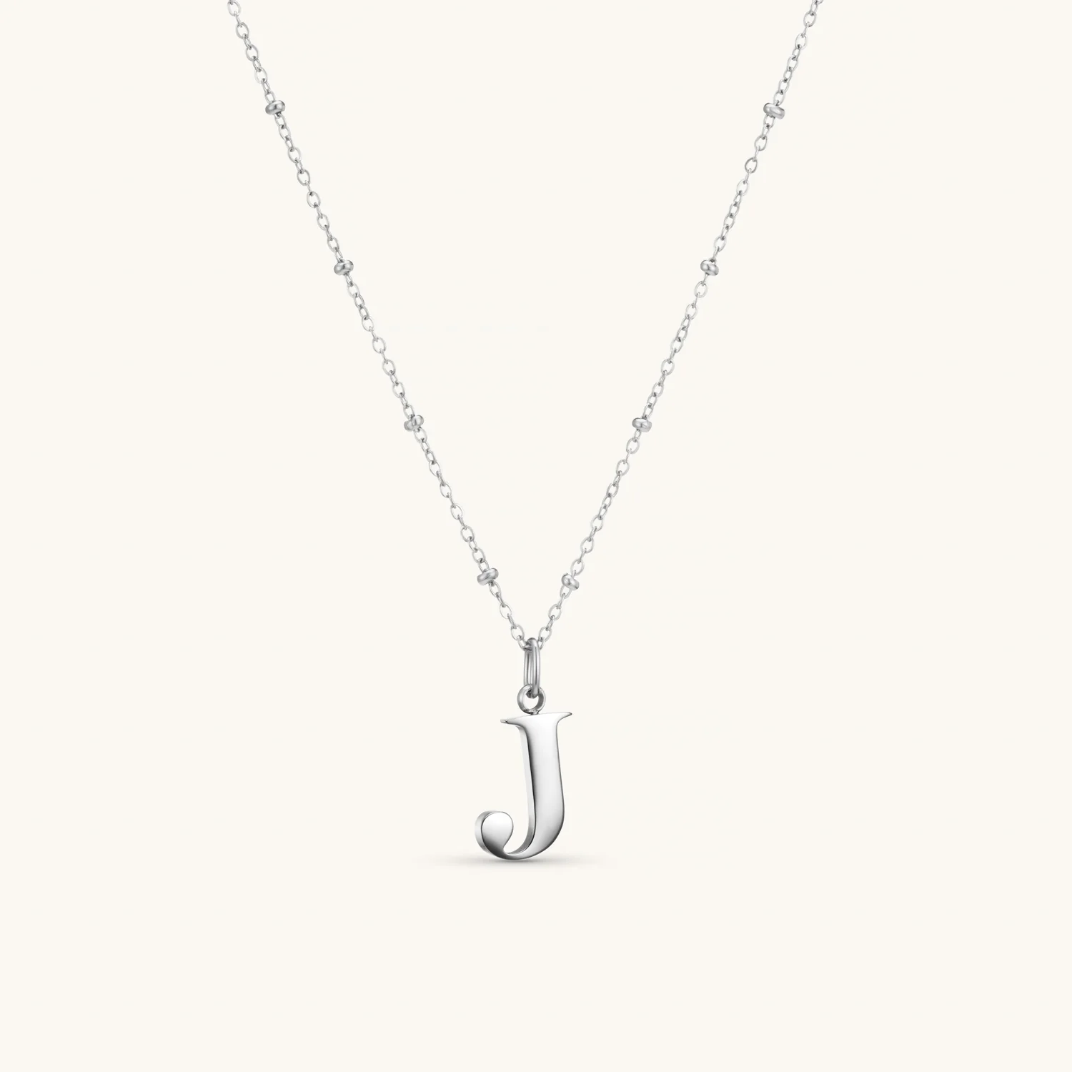 J Initial Necklace Silver