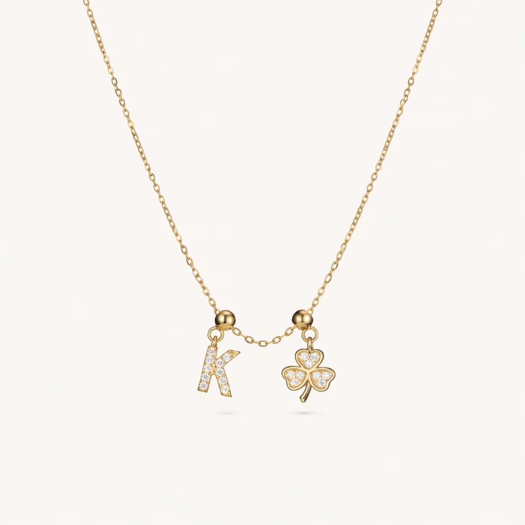 K Lucky Initial Charm Necklace Gold