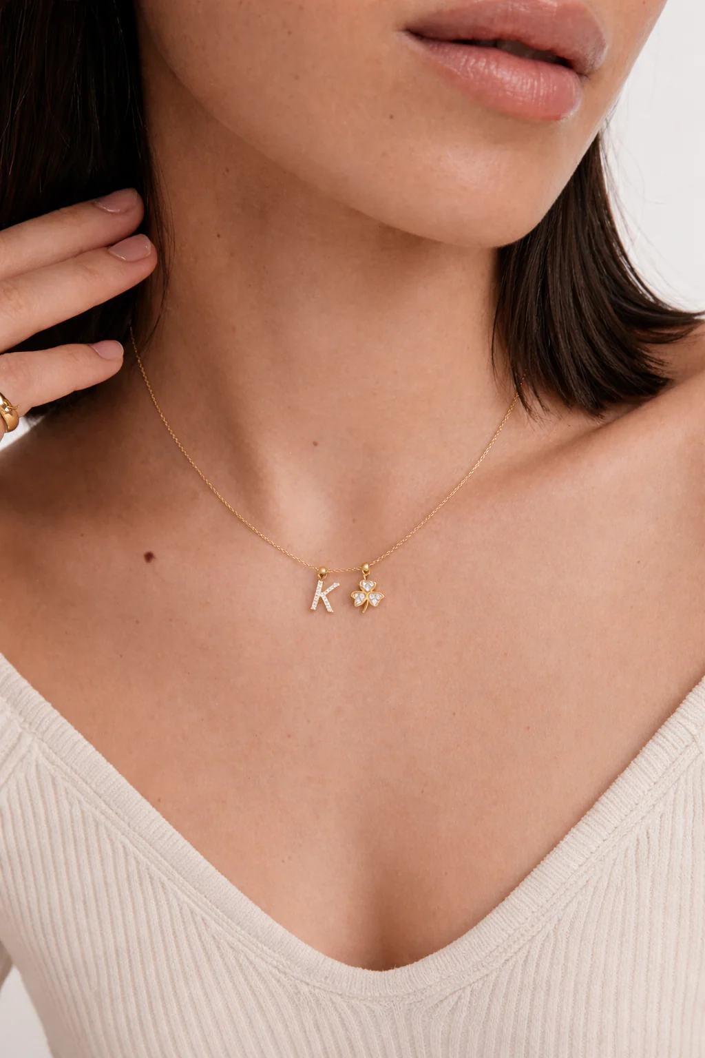 K Lucky Initial Charm Necklace Gold - Image 2