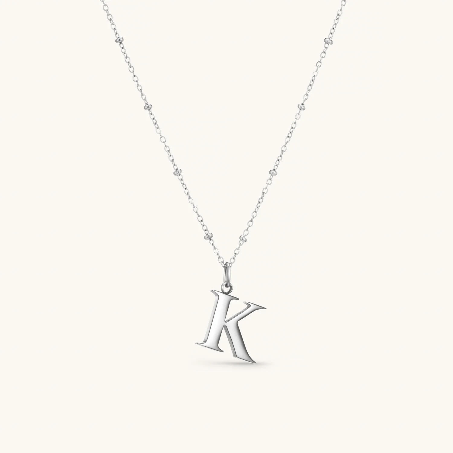 K Initial Necklace Silver
