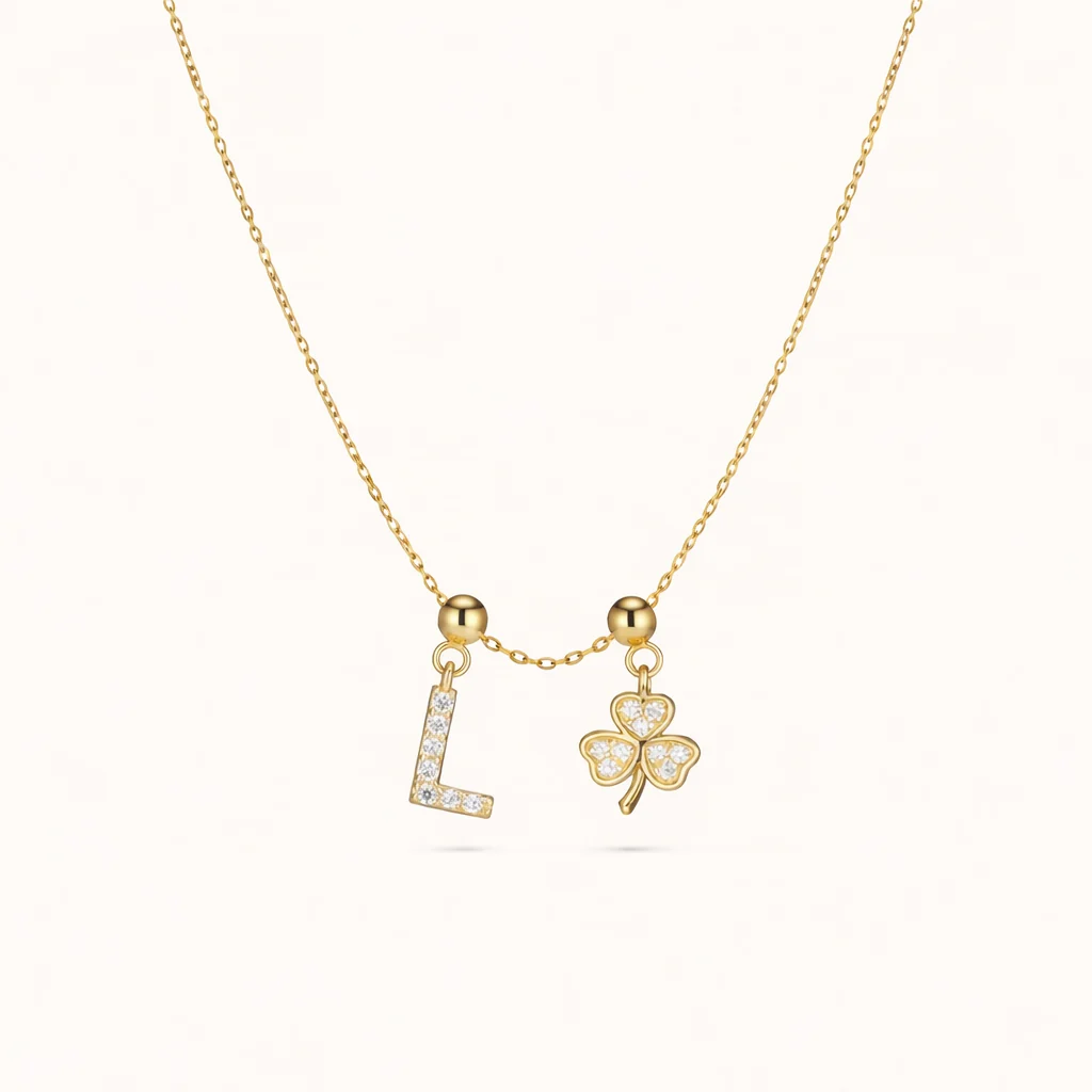 L Lucky Initial Charm Necklace Gold